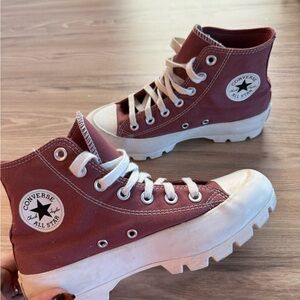 Converse High Top Sneakers in Burgundy and White